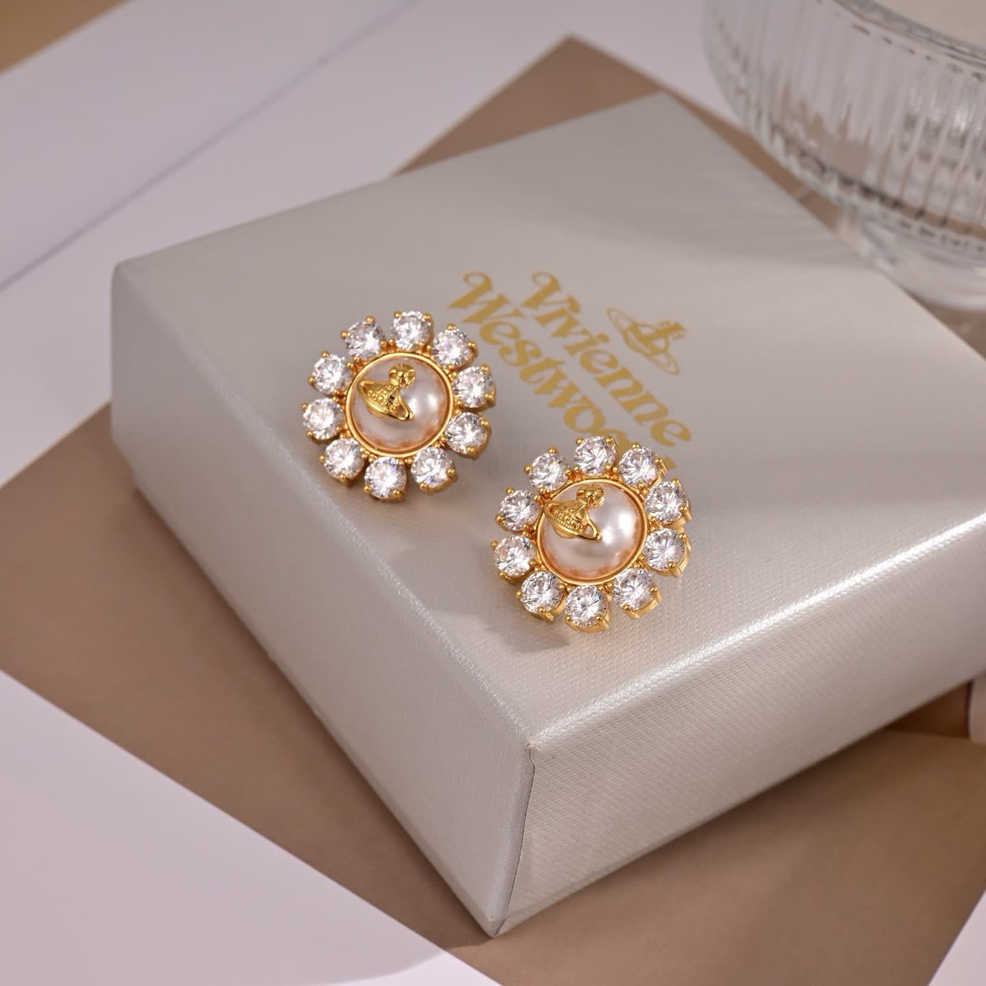 Vivienne Westwood Gold Tone Crystal Stud Earrings
